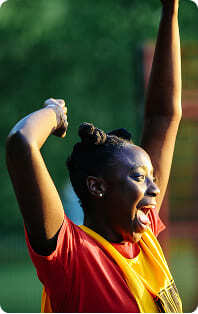person in sport top cheering
