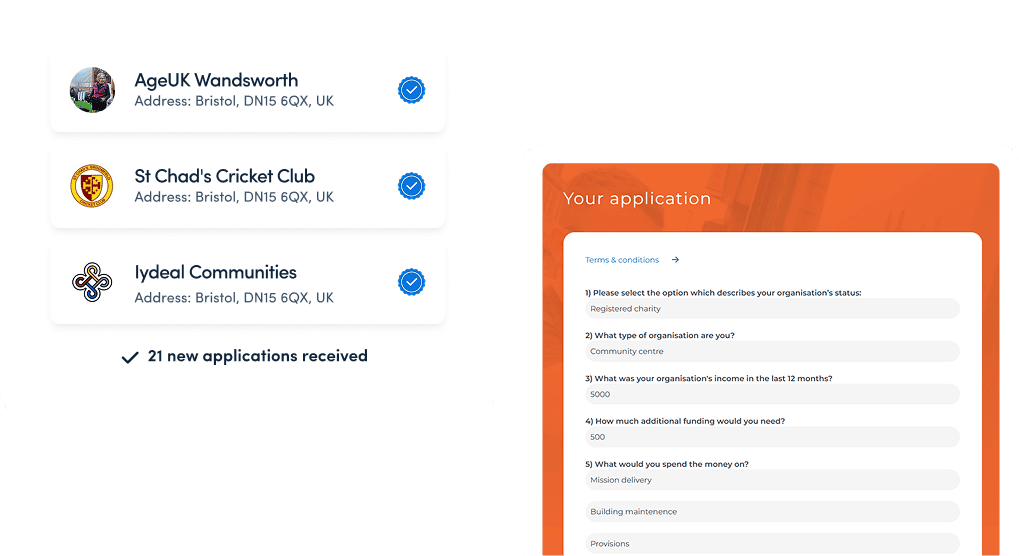 vetted good causes and a grant application form preview