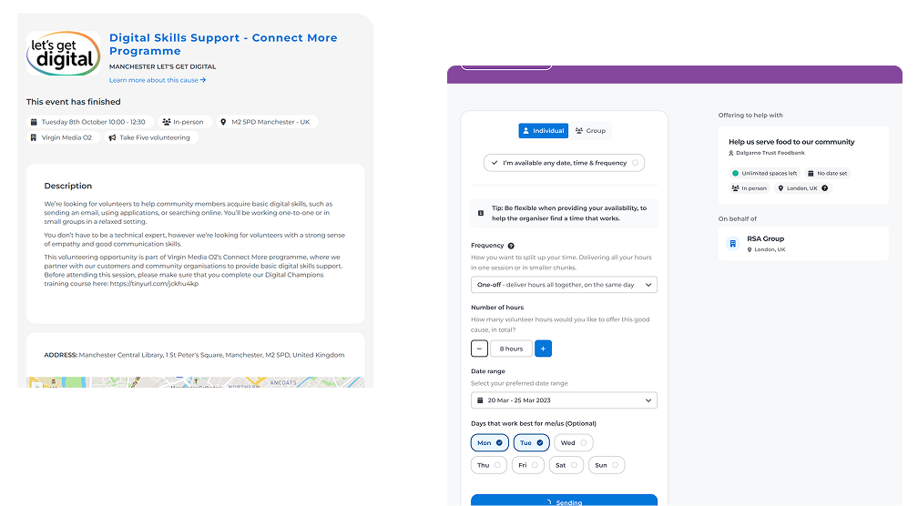 Screenshots from neighbourly's volunteer sign up screens