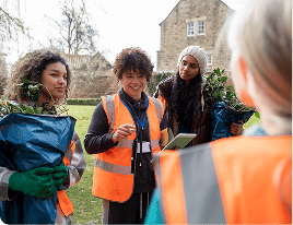 A group of people gardening